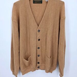 Vintage Peru Unlimited Mens Camel Baby Alpaca Wool Cardigan Sweater Size L Soft